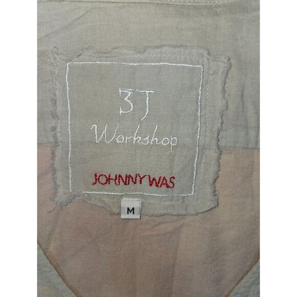Johnny Was 3J Workshop Top Medium Embroidered Gray Cotton Blouse V-Neck - Picture 5 of 8